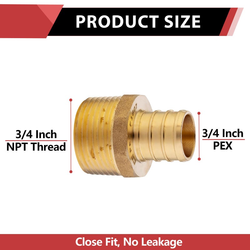 EFIELD 10-Pack EFIELD Barb Crimp Pex 3/4 Inch x 3/4 Inch NPT Male Adapter NPT Brass Fitting, ASTM F1807,(PEX1807021) - Image 2